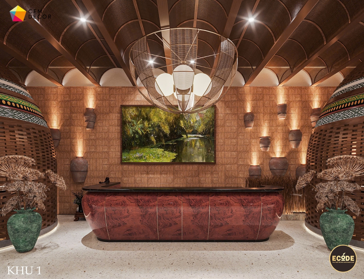 Gạch 3D Bê Tông Trang Trí Nhà Hàng Làng Nướng Nam Bộ